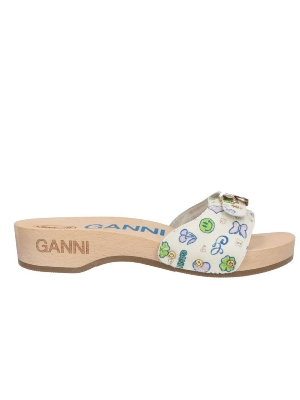 Dr Scholl's x Ganni Slide White Printed Sandals Size 9 Retro